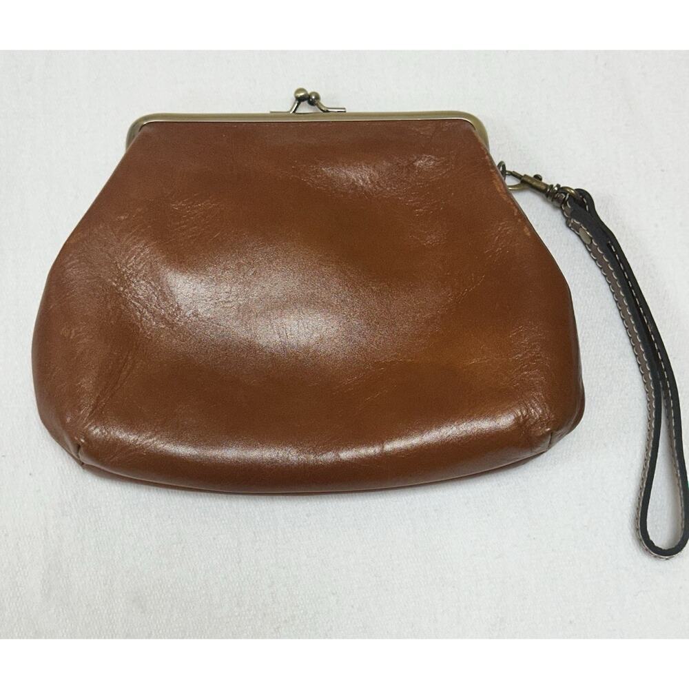 PATRICIA NASH Savena HandCrafted Brown Leather Kisslock Wristlet, Clutch Handbag - Picture 2 of 9